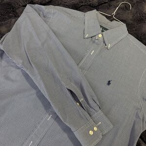Mens 15 32/33 Ralph Lauren Classic Fit Blue Check Long Sleeve Button Down VGUC
